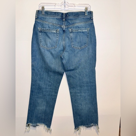 Free People Maggie Straight Leg Jeans Medium Wash Blue Button Fly Distress Sz 28 - Picture 3 of 10
